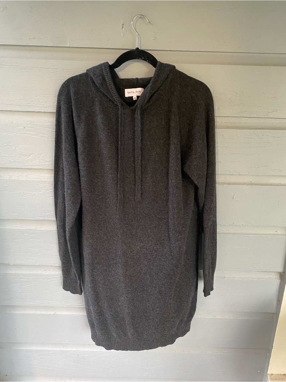 Bella Dahl Charcoal Crewneck Hooded Cashmere Sweater Sz Large